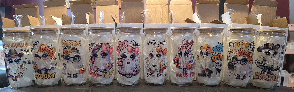 Cute Ghost 18oz Clear Glass Tumblers