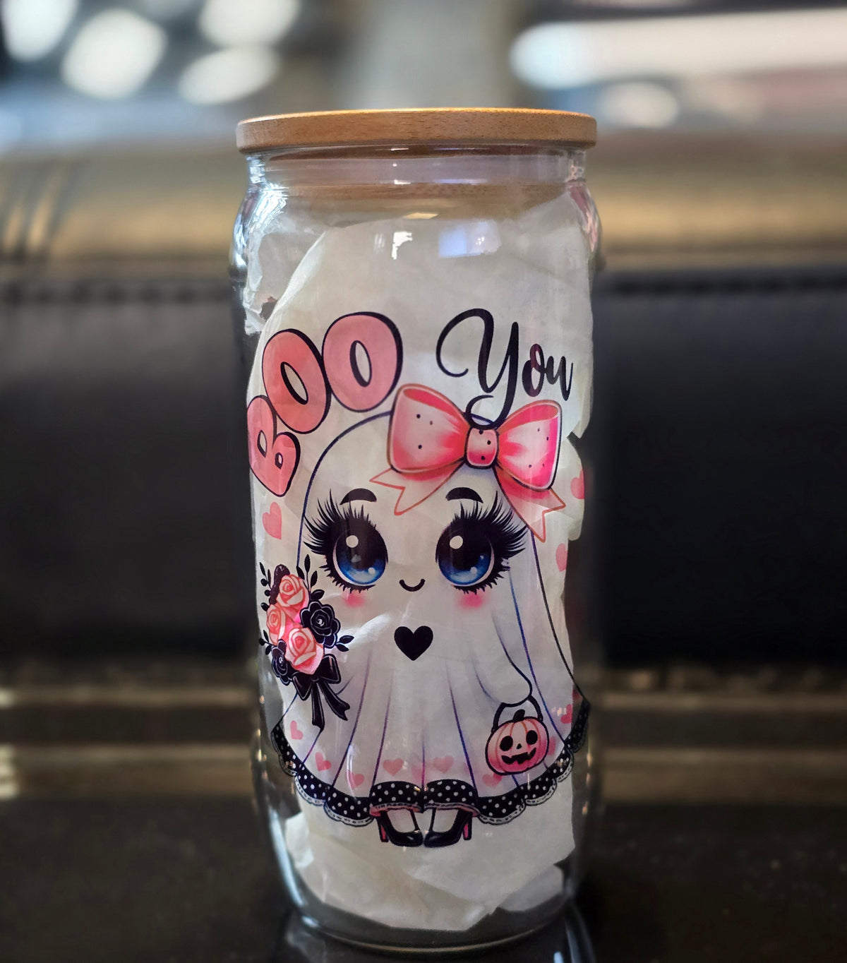 Cute Ghost 18oz Clear Glass Tumblers