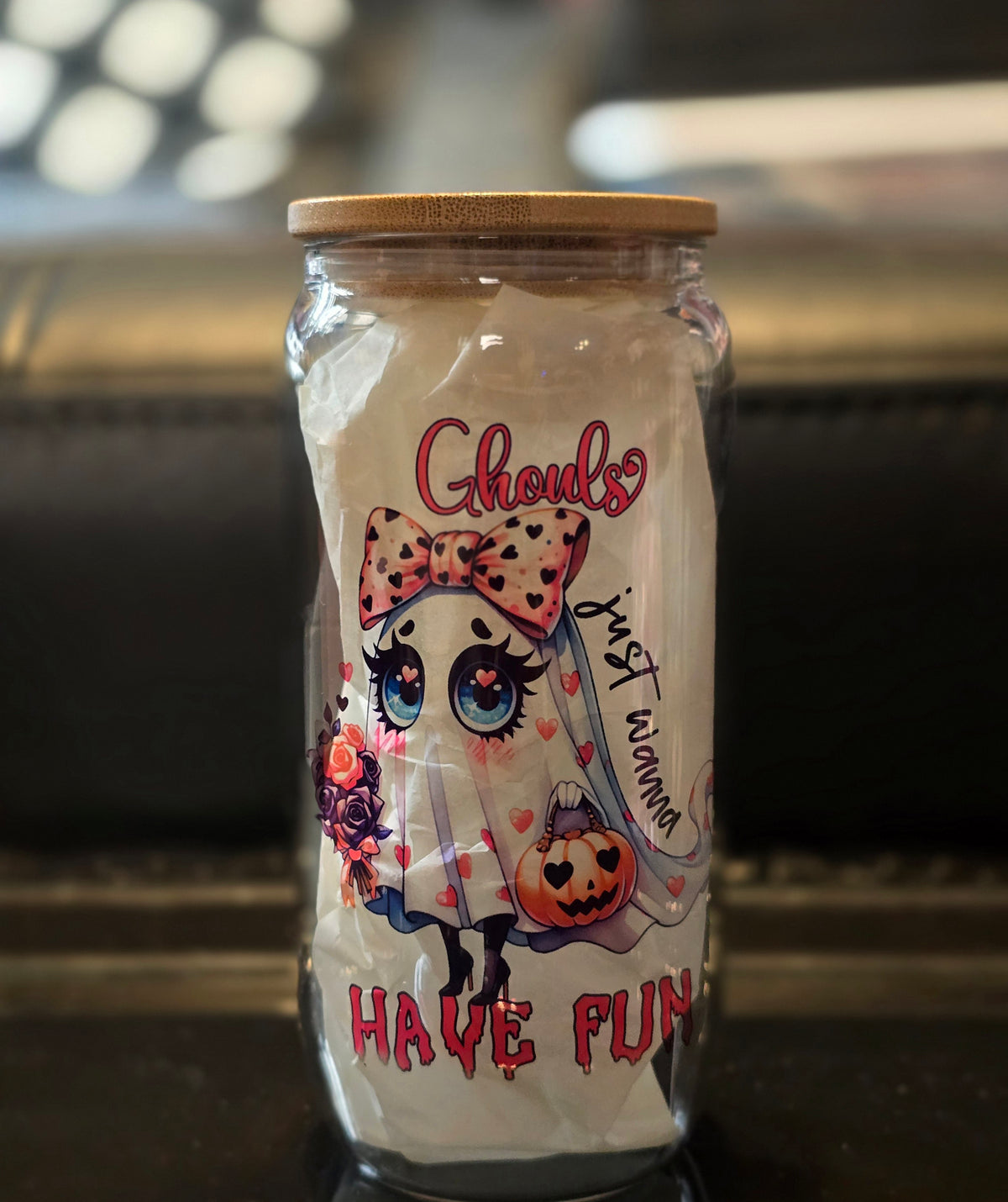 Cute Ghost 18oz Clear Glass Tumblers