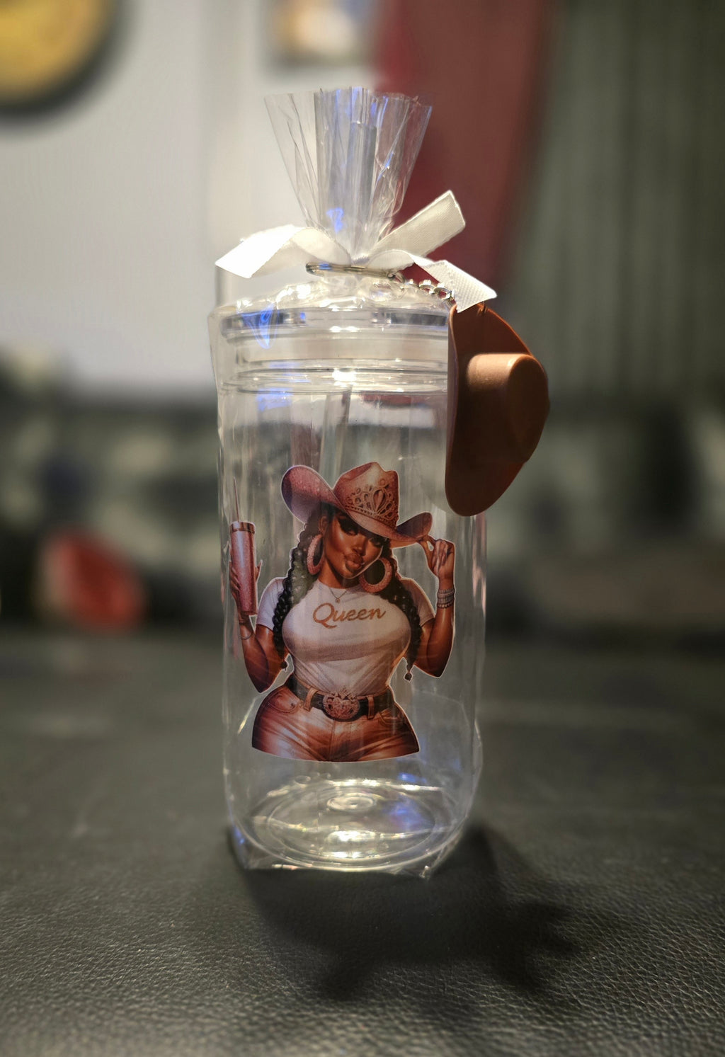 Black Cowgirl Acrylic Tumblers (16oz) w/Cowgirl Hat Keychain