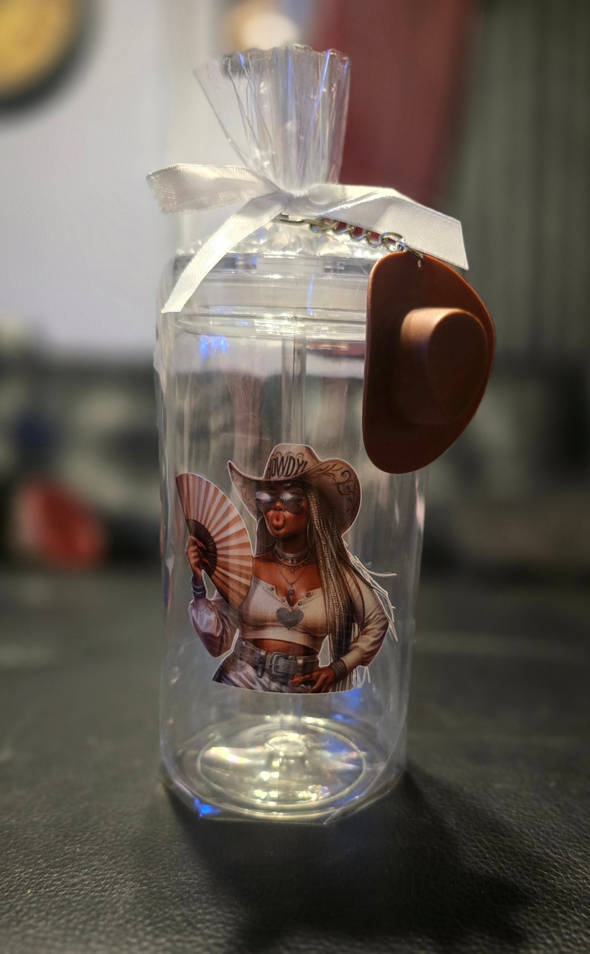 Black Cowgirl Acrylic Tumblers (16oz) w/Cowgirl Hat Keychain