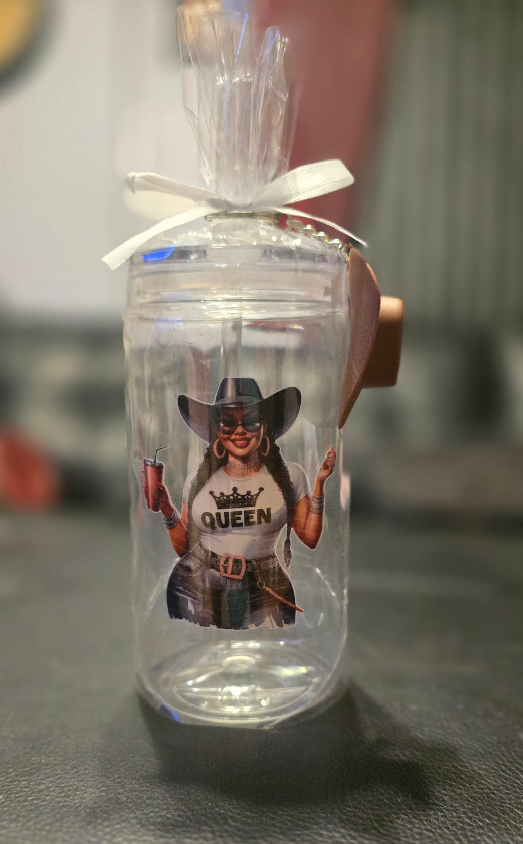 Black Cowgirl Acrylic Tumblers (16oz) w/Cowgirl Hat Keychain