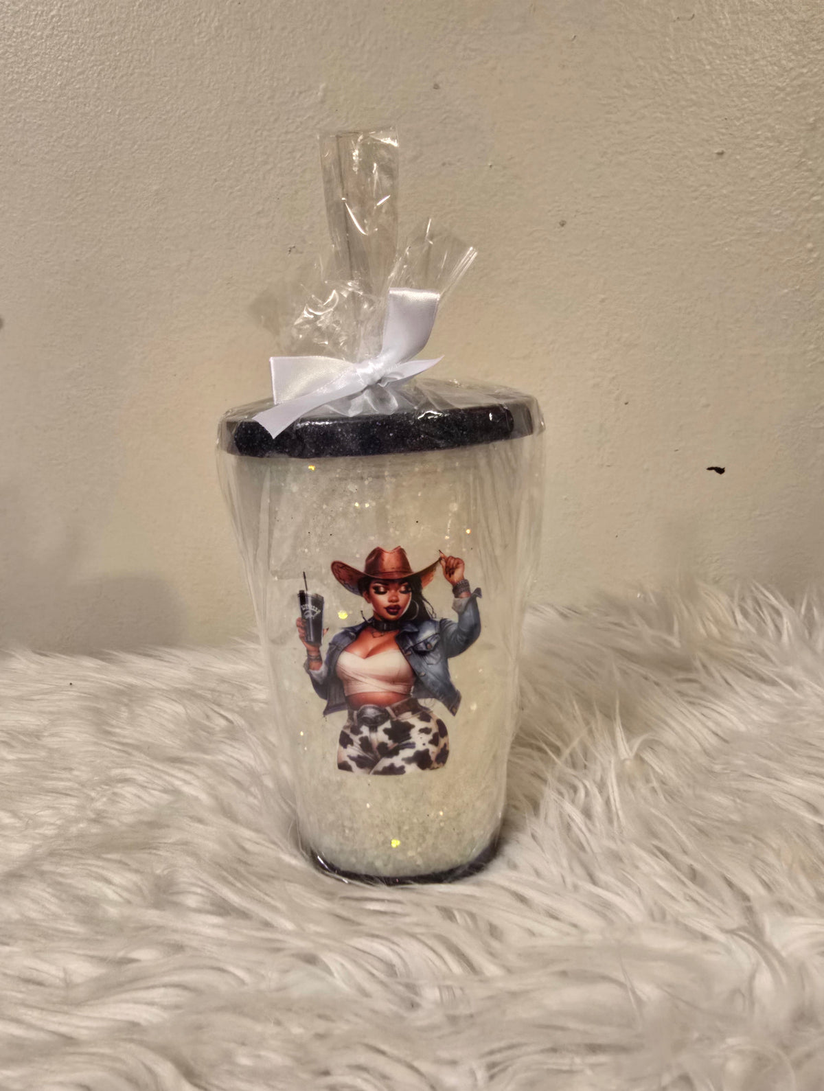Black Cowgirl Drinking Cup w/Straw (16oz)