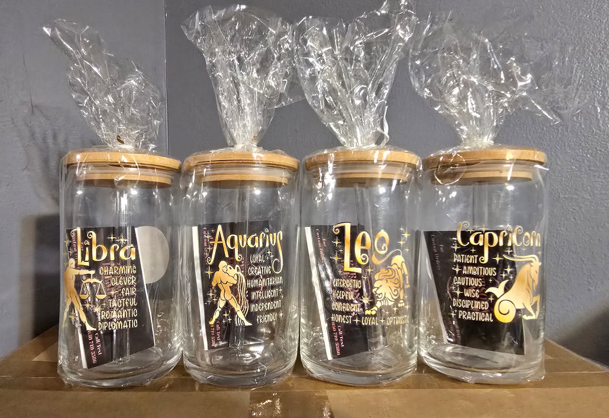 Gold Zodiac Clear Glass Tumbler
