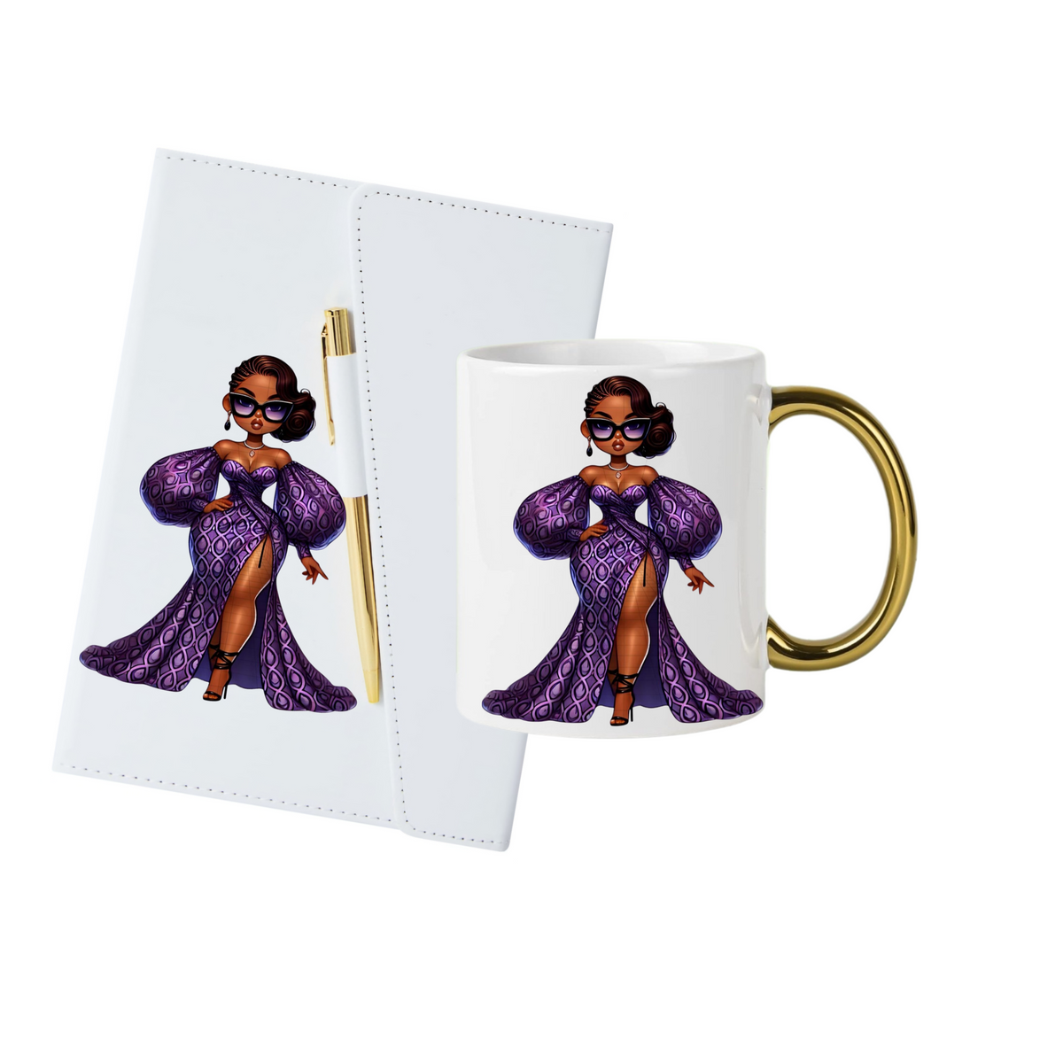 White (Gold Trim) Journal, Mug, Socks Gift Box Set